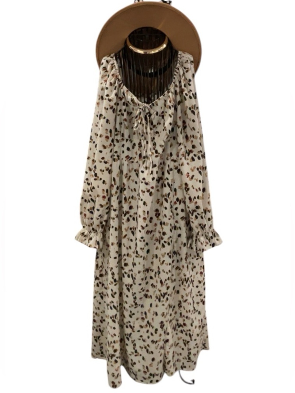 Women's Cream Long Sleeve Printed Maxi Dress